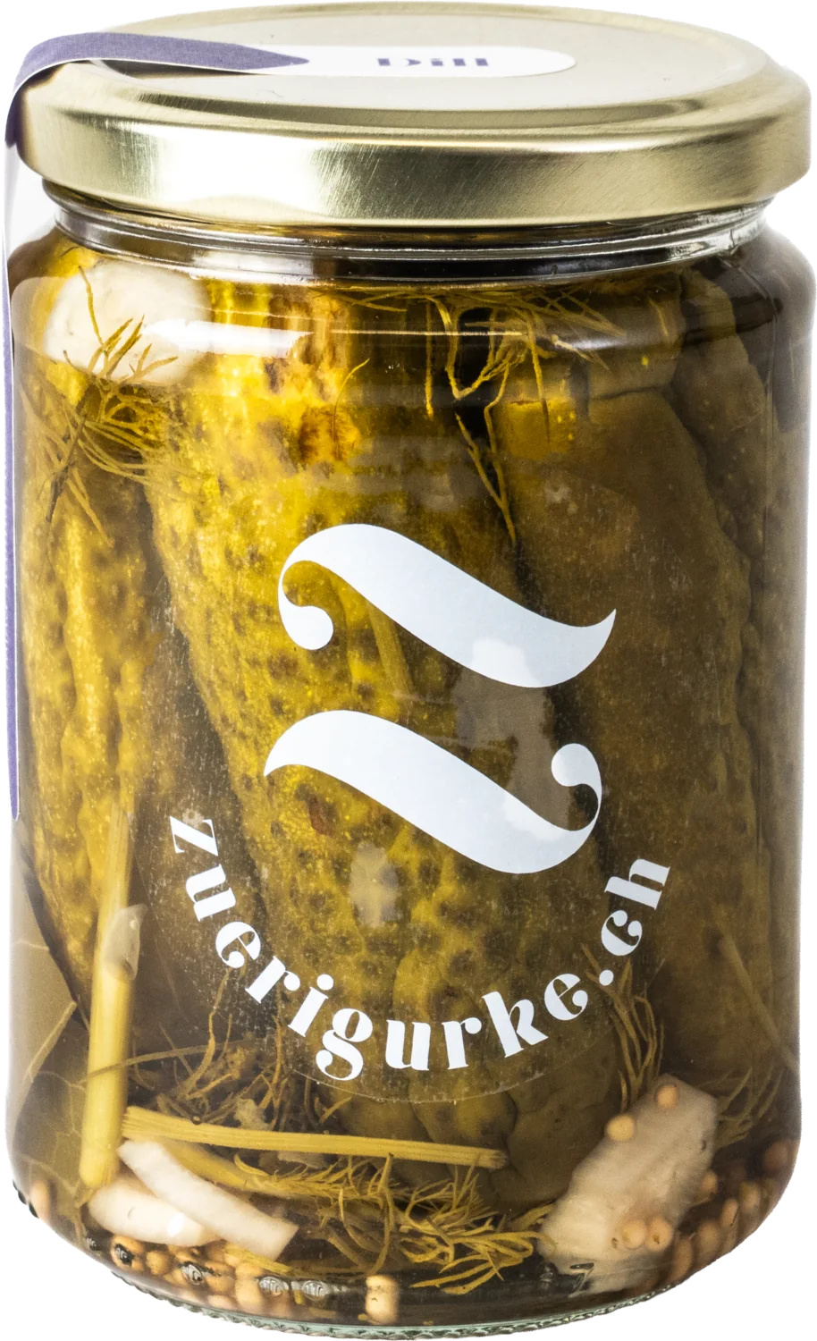 Ein Glas zürigurke mit Dill